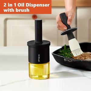 TEMU 1개 유리 오일 디스펜서 세트 (베이킹용 브러쉬 포함), 요리용 오일 병, 베이킹 브러쉬 포함, 요리, 바비큐, 식초, 소스, 그릴용