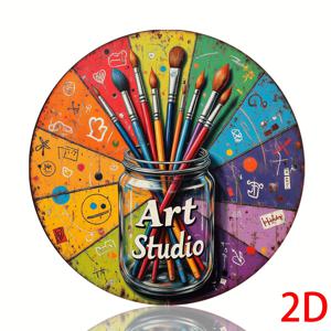 TEMU 2D 플랫 디자인의 원형 알루미늄 간판. 카페, 스튜디오, 바, 집, 창의적인 공간 장식에 이상적이며 예술 전시회에도 적합하여 방 꾸미기에 최고의 선택입니다.