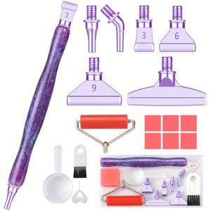 TEMU 페인팅 펜 액세서리 도구 세트, 그린 아트 펜 롤러 및 금속 나사산 멀티 플레이서 팁 포함, 사각 & 라운드 젬용 페인팅 드릴 펜