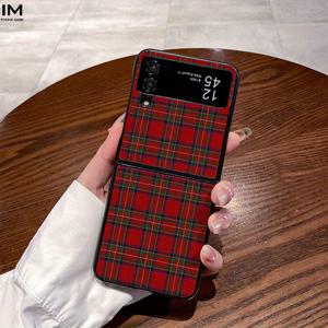 TEMU 폰 케이스: 클래식 레드 체크 배경 패턴, 패셔너블 소재와 가죽 디자인. 삼성 폴더블 시리즈 호환: 갤럭시 Z 플립 4, Z 플립 5, Z 플립 6, W22, W23, 폴드 4, 폴드 5, 폴드 6 폰 케이스
