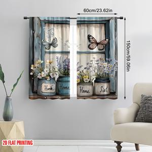 TEMU 2D 플랫 - 2D 플랫 - 플로럴 패턴 창문 커튼 2개 세트 – 주방, 사무실, 거실, 침실, 커피숍 또는 휴가용으로 적합한 스타일리시한 로드 포켓 드레이프, 장식 및 매력 향상, 설치 용이, 2D 플랫 디자인 (로드 미포함)