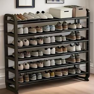 TEMU 공간 절약형 고급 고품질 6단 금속 신발장, 2가지 색상 선택 가능, 신발 30켤레 수납, 내구성 있는 슬림한 디자인, 나무 없이 다층 단조 철제 제작, 현관 및 기숙사에 적합, 거실 계단식 신발장과 호환, 심플한 블랙 가정용 수납 및 정리함, 다기능 도어걸이형 신발장, 침실용, 신학기 시즌 부활절 에디션