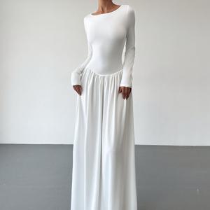 TEMU 세련된 긴팔 라운드넥 가을/겨울 드레스, 따뜻하고 핏되는 디자인