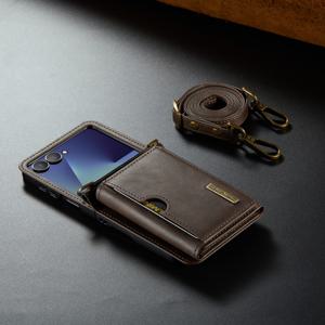 TEMU 폰 케이스: DG.MING-M6 접이식 올인원 시리즈 삼단 지퍼 지갑 디자인 긴 스트랩 폰 케이스, 갤럭시 Z 플립 6/7용