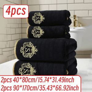 TEMU 2개/4개 세트, 수건 34x75cm/40x80cm, 목욕 타월 70x140cm/90x170cm, 금실 테두리 자수 패턴, 부드럽고 편안하며 흡수성이 뛰어나고 보풀이 없는, 머리 감는 타월, 손끝 타월, 가정용, 세수용 및 목욕용, 목욕 타월 세트