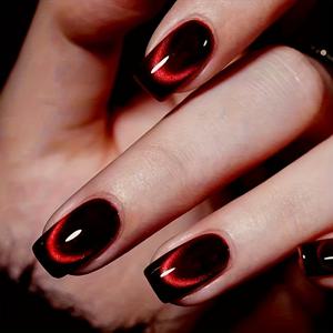 TEMU 24개 할로윈 블랙 앤 레드 그라데이션 스마일 고양이 눈 패션 다용도 프레스 온 인조 손톱, 미디엄 발레 사다리 스타일 패셔너블 풀 커버리지 네일 패치, 재사용 가능한 광택 표면, 여성 및 데이트에 적합