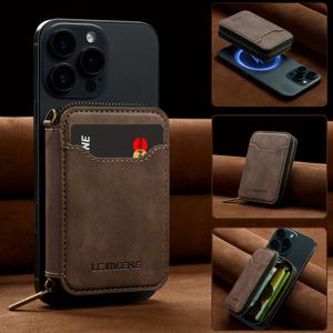 TEMU 고품질 빈티지 가죽 스타일 탈부착 가능한 자석 폰 지갑 - 지퍼 포함, 카드 10개 슬롯, 현금 및 키 수납, RFID 보호, 안전한 잠금, 강력한 자석 부착, 폰 스탠드 기능. 내구성 있는 카드 홀더로 폰 뒷면에 부착 가능, 지갑 및 키 파우치 겸용