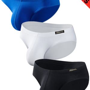 TEMU JOCKMAIL 브랜드 단색 초박형 섬유 클래식 스타일 섹시 로우라이즈 남성용 브리프 3개 세트, 데일리 캐주얼 스포츠용, 속건성, 통기성, 탄성 남성 속옷 (블랙, 화이트, 블루)