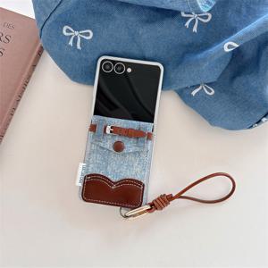 TEMU 휴대폰 케이스 - 가죽 데님 벨트 카드 가방 넥스트랩 접이식 폰 케이스 (갤럭시 Zflip 3 4 5 6 7 호환) 낙하 방지 보호 케이스
