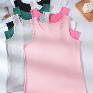 TEMU 여성용 민소매 캐미솔 탑 6pcs - 우아한 솔리드 컬러 V넥 탱크탑, 캐주얼 또는 드레시한 의상에 통기성 및 다용도, 세탁기 사용 가능, 여름 컬렉션, 다용도 의상 탑 | V넥 디자인 | 매끄러운 질감