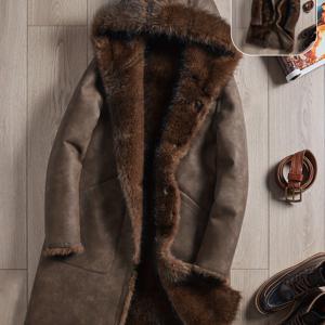 TEMU 빈티지 스타일 남성용 롱 코트, 인조 모피, 두꺼운 양면 사용, 가을/겨울에 적합