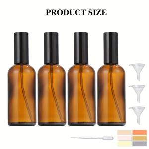 TEMU 할로윈 & 크리스마스 선물: 4팩 100ml/3.4oz 호박색 유리 스프레이 병 (블랙 캡) - 향수, 화장품, 헤어 미스트용 디스펜서 병 | 깔때기, 드로퍼, 라벨 포함, 재충전 가능, 누수 방지, 여행용, 컴팩트