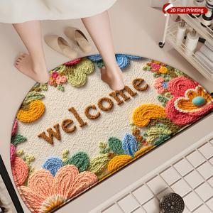 TEMU 2D 평면 프린트 컬러풀 플로럴 보더 웰컴 도어매트, 부드러운 플란넬 미끄럼방지 웰컴 매트, 세탁기 사용 가능, 접이식, 욕실, 주방, 거실, 침실, 현관용, 크리스마스 및 새해 장식 선물, 2D 평면