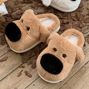 TEMU 남성용 실내 슬리퍼, 만화 큰 코 강아지 디자인, 가을/겨울에 완벽, 창의적인 귀여움, 커플용, 미끄럼 방지, 따뜻하고 푹신한 검은 코 강아지 신발