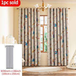 TEMU 1개, 귀여운 동물 프린트가 특징인 만화 동물 프린트 커튼, 퇴색 방지 기능, 가벼운 원단으로 제작, 설치 용이, 100% 코팅으로 사생활 보호, 모든 계절에 적합, 링 탑