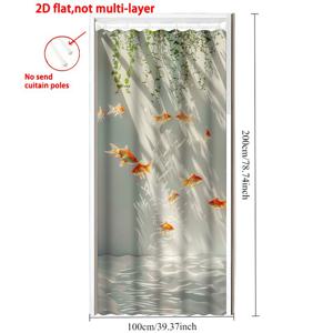 TEMU 1패널 금붕어 연못 도어 커튼 - 리얼리스틱 수영하는 금붕어 & 수생식물 디자인, 반투명 프라이버시 창문 패널, 후크 포함, 실내/외문, 주방용 쉬운 세척 원단 (금붕어 연못 테마, 폴 필요 없음, 2D 평면)