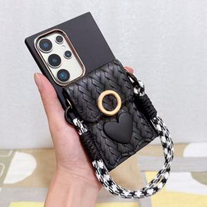 TEMU 휴대폰 케이스 - 단색 하트 직조 패턴 인조 가죽 카드 홀더, 수제 로프, 리치 텍스처 휴대폰 케이스 (삼성 갤럭시 A 시리즈 및 S 시리즈 호환), 완벽한 보호 기능 제공 (낙하 방지)