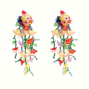 TEMU 2개 세트 플라워 드롭 귀걸이 여성용 - 롱 멀티컬러 레이어드 태슬 & 비즈 장식 식물 주얼리, 연중 착용 가능, 크리스마스/추수감사절 선물 (도금 없음, 민감한 피부용 베이지)