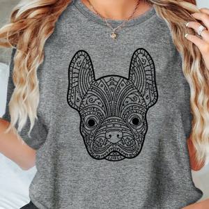 TEMU 프렌치 불독 프린트 티셔츠 - 부드럽고 통기성이 좋으며 편안한 반팔 캐주얼 여름 스포츠웨어, 관리가 용이하고 속건성이며 야외 활동 및 캐주얼 웨어에 적합, 편안한 스타일, 모든/글로벌/모든 사람