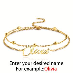TEMU 맞춤형 이름 더블 레이어 팔찌 | 304L 스테인리스 스틸 | 18k 골드 도금 | 커스텀 이름 더블 레이어 팔찌 | 고급스러운 여성 패션 팔찌 | 아내, 여자친구를 위한 생일/발렌타인데이/크리스마스 선물