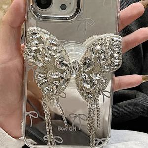 TEMU INS 귀여운 반짝이는 나비 태슬 고급 그립톡 스탠드, 손가락 반지 홀더 소켓 포함 휴대폰 케이스 추가 장식