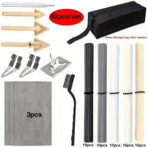 TEMU 62개 플라스틱 용접 부품 세트 (ABS, PP, PVC, PE 재질 용접봉 포함), 보관 가방, 수리 메시, 용접 건 및 납땜 부품 포함. 수리 애호가 및 카약 애호가에게 적합