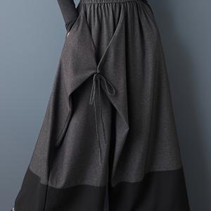 TEMU 일본 스타일 불규칙 레이스업 컬러 블록 와이드 레그 팬츠, 패셔너블하고 루즈핏, 탄성 허리 밴드