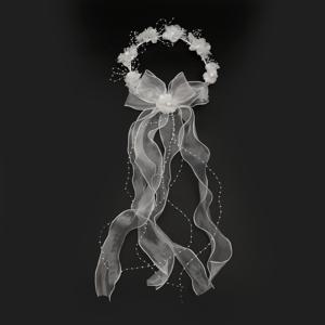 TEMU 1개 화이트 웨딩 플라워 리스 (베일, 리본, 위커, 헤드피스, 네팅 파티 헤드웨어 포함)