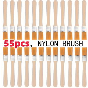 TEMU 나무 손잡이가 있는 55개 나일론 페인트 브러쉬 세트, 5인치 크기, 노란색 브러쉬모, 벽, 문, 캐비닛, 가구 및 울타리 페인팅에 적합 - 정밀 작업을 위한 가벼운 디자인