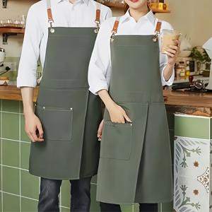 TEMU 맞춤형 열전사 로고/패턴/사진 및 개인 맞춤 자수 이름/텍스트 크로스백 오픈 앞치마, 버블티 가게, 카페, 바베큐 바, 야시장 간식 상점에 적합한 정교한 자수 디자인