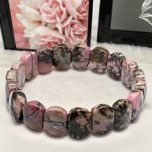 TEMU 1개 천연 로즈 쿼츠 스톤 팔찌 - 진짜 비즈, 여성 & 남성용 스트레치 핏 뱅글, 크리스마스, 기념일, 캐주얼 복장용 러브 스톤 선물 (사계절용)