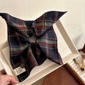 TEMU 여성용 한국 스타일 체크무늬 사각 스카프 머리끈, 패셔너블한 헤어밴드, 낮은 포니테일 헤어 추가용