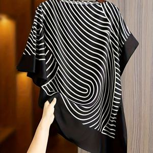 TEMU 플러스 사이즈, 플러스 사이즈 여성용 우아한 비대칭 새틴 탑 봄/여름용