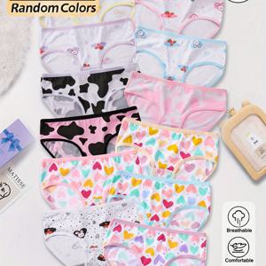 TEMU 10개입 여아용 귀여운 팬티, 생기 넘치는 브리프, 부드럽고 편안한 통기성 탄력 속옷, 틴에이저를 위한 레귤러핏 백투스쿨 언더웨어