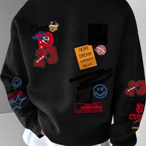 TEMU 남성용 빈티지 23 & 레트로 넘버 블록 콜라주 스웨트셔츠 - 루즈핏 라운드넥 스웨터, 세탁기 사용 가능 캐주얼 풀오버, 스트리트웨어, 의상 및 80/90년대 테마 이벤트용 (벌크 없음)