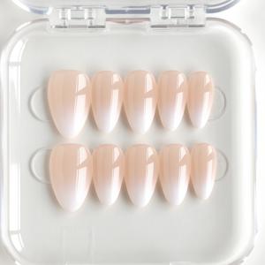 TEMU 네일|10개입 핸드메이드 프레스온 네일 - 숏 아몬드형, 누드 핑크 화이트 그라데이션, 우아한 네일|오피스 출근, 데일리 데이트, 캐주얼 쇼핑|2025 올시즌용