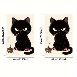 TEMU 1개 또는 2개, 수건, 단면 인쇄, 직사각형 40 X 60Cm, 2D 만화 검은 고양이 패턴, 부드럽고 편안함, 내구성이 뛰어나고 냄새가 나지 않음, 스포츠 경기장 테니스 코트 가정 학교에 적합