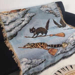 TEMU 구름 위를 나는 귀여운 고양이 담요 - 사무실 낮잠 담요, 인테리어 담요, 다용도 숄 담요