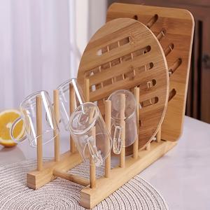 TEMU 주방 식기, 그릇, 컵, 냄비 뚜껑, 도마 정리를 위해 설계된 나무 접시 받침대. 책장으로도 사용하기에 적합합니다.