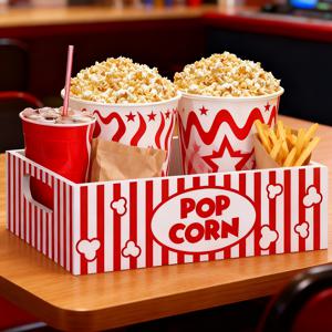 TEMU 빈티지 레드 & 화이트 팝콘 보관 트레이 - 나무 영화관 스낵 정리함, 캠핑, 크리스마스 파티용 - 레트로 시네마 파티 스낵 홀더, 선반 바구니