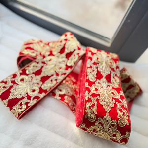 TEMU 1개/1팩 레드 & 골드 자수 테두리 프린지 테이프 - 한푸, 치파오, 기파오 의상, 웨딩 데코, 문화 행사용 럭셔리 패브릭 - 전통 중국 재봉 장식