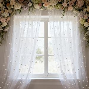 TEMU 2D 평면형 화이트 인조 진주 시스루 커튼 1개/2개 세트, 조절식 로드 포켓 디자인, 웨딩 진주 튤 밸런스 커튼, 봄 장식, 기념일, 생일 파티, 결혼식 및 기타 행사에 적합, 봉, 로프, 기타 묶는 아이템과 함께 사용 가능, 사이즈 /63인치 X 118인치