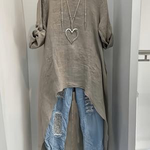 TEMU 여성용 리넨 비대칭 롱 탑, 라운드 넥 와이드 빈티지 편안한 리넨 셔츠, 앞이 짧고 뒤가 긴 우아한 봄/여름 활용도 높은 패셔너블한 블라우스