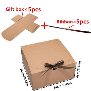 TEMU 그녀/남자를 위한 선물 10개입 (크라프트 선물 상자 5개 + 갈색 리본 5개) 묶은 리본이 있는 접이식 선물 상자 - 결혼식, 생일, 기념일, 크리스마스, 파티 답례품, 발렌타인데이, 어버이날, 할로윈, 부활절을 위한 단색 종이 선물 상자