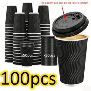 TEMU 16oz 컵 세트 100개 (컵 50개+뚜껑 50개), 보온보냉 음료컵, 골판지 디자인, 카페, 사무실, 캠핑, 테이크아웃용