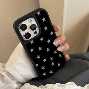 TEMU 폰 케이스: 블랙 베이스에 실버 스타 글리터 패턴 아이폰 17 프로 맥스 케이스, 아이폰 16 프로/15/14/13 프로/12/11 호환, 안티드롭 크리에이티브 고급 미학 케이스, 직각 엣지 글라스 보호, 다양한 기념일 선물용