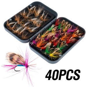 TEMU 실제 모양의 40개입 파리 세트. 나비 미끼와 갈색 모조 곤충 미끼 바늘이 혼합된 색상, 야외 낚시용