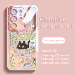 TEMU 삼성 갤럭시 S25울트라/S25플러스/S25/S24울트라/S24플러스/S24/S23울트라/S23 호환 휴대폰 케이스, 투명, UV 프린팅, 휴대용, 카툰 고양이, 렌즈 컬러링, 투명 백판, 커플, 남녀공용, 고품질 내구성 휴대폰 케이스, 낙하 및 스크래치 방지