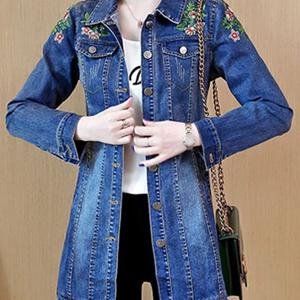TEMU 여성 봄가을 데님 긴팔 패션 플라워 자수 배색 하프 코트 캐주얼 데일리 통근 SLIM GIRL 슬림소녀