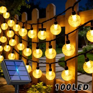 TEMU 태양광 수정구 스마트 LED 끈 조명, 100/50/20 LED 걸이형 버블 조명, 11가지 조명 모드, 자동 센서 온/오프, 정원, 결혼식, 파티, 안뜰, 울타리, 현관, 나무, 여름, 밸런타인데이, 크리스마스 장식용